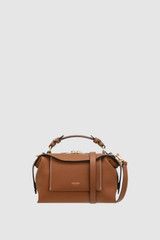 Front product shot of the Oroton Mica Mini Bowler in Brandy and Premium pebble leather for Women . IP:1