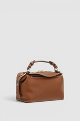 Back product shot of the Oroton Mica Mini Bowler in Brandy and Premium pebble leather for Women . IP:25