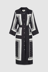Front product shot of the Oroton Bandana Print Dress in Black and 100% silk for Women . IP:1