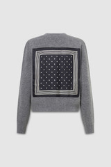Front product shot of the Oroton Silk Scarf Detail Cardigan in Grey Marle and 100% wool for Women . IP:14