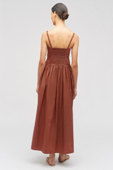 Profile view of model wearing the Oroton Lace Trim Sundress in Wicker and 100% cotton for Women . IP:5
