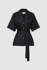 Front product shot of the Oroton Long Belted Camp Shirt in Black/Cream and 100% Silk for Women .