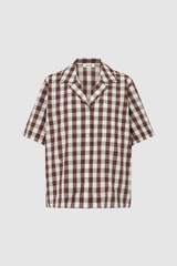 Front product shot of the Oroton Gingham Camp Shirt in Chocolate and 100% Cotton for Women . IP:1