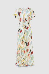 Front product shot of the Oroton Vintage Ribbon Print Dress in Multi and 100% silk fabric for Women . IP:1