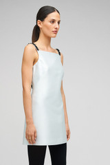 Profile view of model wearing the Oroton Embellished Mini Dress in Pale Blue and 85% Polyester 15% Silk for Women . IP:4