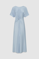 Front product shot of the Oroton Drape Front Dress in Denim Blue and 92% Silk 8% Spandex for Women . IP:1
