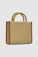 Back product shot of the Oroton Lane Straw Tote in Amber and Woven Straw With Leather Trim for Women