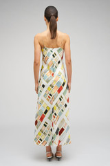 Profile view of model wearing the Oroton Vintage Ribbon Slip Dress in Multi and 100% Silk for Women . IP:5