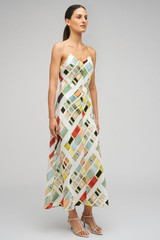 Profile view of model wearing the Oroton Vintage Ribbon Slip Dress in Multi and 100% Silk for Women . IP:4