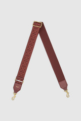 Front product shot of the Oroton Logo Bag Strap in Barn Red and Premium leather and webbing material for Women . IP:1