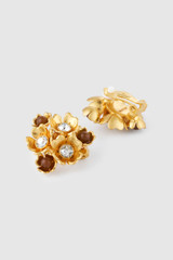 Detail product shot of the Oroton Flora Earrings in Worn Gold and Vintage Austrian crystal, brown moonstone semi-precious stone paste material for Women . IP:21