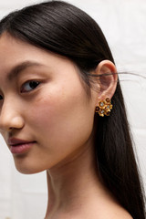Profile view of model wearing the Oroton Flora Earrings in Worn Gold and Vintage Austrian crystal, brown moonstone semi-precious stone paste material for Women . IP:2