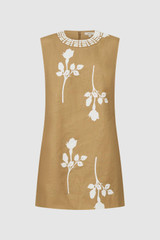 Front product shot of the Oroton Embellished Rosebud Shift Dress in Camel and 100% linen for Women . IP:1