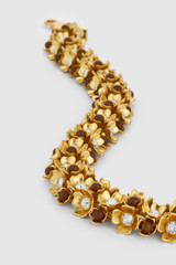 Detail product shot of the Oroton Flora Necklace in Worn Gold and Vintage Austrian Crystal, Brown Moonstone Semi-Precious stone paste for Women . IP:22