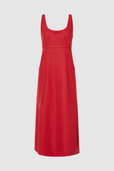 Front product shot of the Oroton Structured Sundress in Poppy and 100% linen material for Women . IP:1