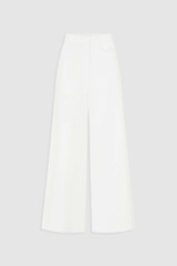 Front product shot of the Oroton Wide Curved Leg Pant in White and 100% cotton material for Women