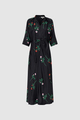 Front product shot of the Oroton Rosebud Tie Neck Dress in Black and 100% Silk for Women . IP:1