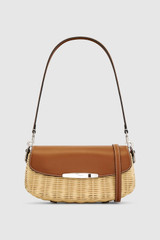 Front product shot of the Oroton Nelle Wicker Baguette in Natural and Woven wicker with leather trims for Women . IP:1