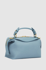 Back product shot of the Oroton Mica Mini Bowler in Steel Blue and Premium pebble leather for Women . IP:25