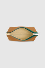 Internal product shot of the Oroton Crew Pouch in Dark Camel Mix and Canvas exterior for Women