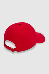 Back product shot of the Oroton Oro Logo Cap in Market Red and High-quality 100% cotton material for Women