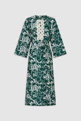 Front product shot of the Oroton Garden Toile Embellished Long Dress in Ivy and 100% silk for Women . IP:1