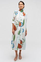 Profile view of model wearing the Oroton Grand Floral Column Dress in Multi and 100% silk for Women . IP:3