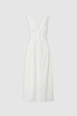 Front product shot of the Oroton Lace Trim Apron Dress in White and 100% Linen for Women