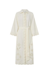 Front product shot of the Oroton Table Cloth Lace Column Dress in Soft Cream and 48% Cotton 52% Hemp for Women