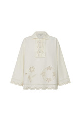 Front product shot of the Oroton Table Cloth Lace Top in Soft Cream and 48% Cotton 52% Hemp for Women
