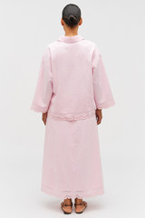 Profile view of model wearing the Oroton Table Cloth Lace Skirt in Ballet Pink and 48% Cotton 52% Hemp for Women . IP:9