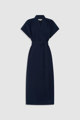 Front product shot of the Oroton Rae Gathered Dress in North Sea and 100% cotton for Women . IP:1