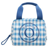 Front product shot of the Accessories Kaia Lunch Bag in Cobalt Blue Check and Check Straw for 