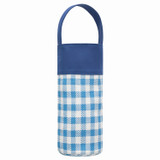 Back product shot of the Oroton Kaia Wine Bottle Holder in Cobalt Blue Check and Recycled canvas for Women