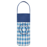 Front product shot of the Oroton Kaia Wine Bottle Holder in Cobalt Blue Check and Recycled canvas for Women