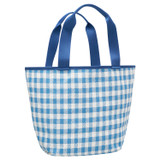Back product shot of the Oroton Kaia Mini Shopper Tote in Cobalt Blue Check and Recycled canvas for Women