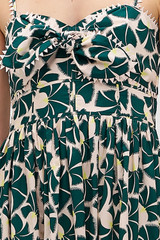 Profile view of model wearing the Oroton Fan Flower Print Sundress in Ivy and 100% cotton for Women . IP:7