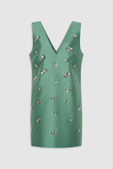 Front product shot of the Oroton Embellished Shift Dress in Mint Leaf and 100% heavy weight linen fabric for Women . IP:1