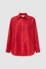 Front product shot of the Oroton Ls Silk Shirt in Poppy and 100% silk dupion fabric with a subtle horizontal slub texture for Women .