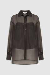 Front product shot of the Oroton Organdy Overshirt in Chocolate and 100% sheer silk organza fabric for Women . IP:1