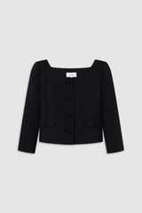 Front product shot of the Oroton Cropped Jacket in Black and Luxurious blend of 97% polyester, 19% wool, and 2% polyurethane for Women . IP:1