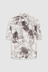 Front product shot of the Oroton Scribble Tree Blouse in Cream and 100% silk fabric for Women .