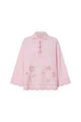 Front product shot of the Oroton Table Cloth Lace Top in Ballet Pink and 48% Cotton 52% Hemp for Women