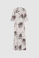 Front product shot of the Oroton Scribble Tree Tie Neck Dress in Cream and 100% silk fabric for Women . IP:1
