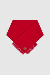 Front product shot of the Oroton WOVEN WOOL SCARF in MARKET RED and 100% wool fabric for Women