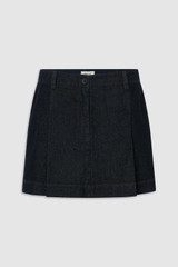 Front product shot of the Oroton Denim Pleat Skirt in Dark Blue and 90% cotton and 10% polysester blend fabric for Women . IP:1