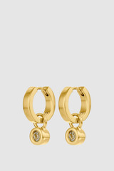 Front product shot of the Oroton Jenna Charm Huggies in Gold/Crystal and Premium brass material for Women . IP:1
