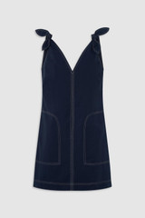 Front product shot of the Oroton Tie Shoulder A-Line Dress in North Sea and 100% Cotton for Women