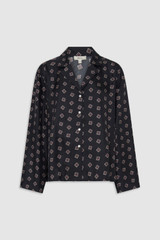 Front product shot of the Oroton Foulard Long Sleeve Print Camp Shirt in North Sea and 100% silk twill fabric for Women . IP:1