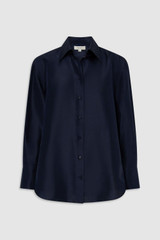 Front product shot of the Oroton Ls Silk Shirt in North Sea and 100% silk dupion fabric with a subtle horizontal slub texture for Women . IP:1